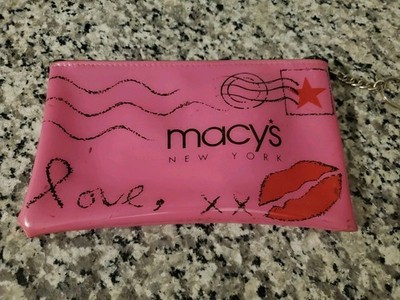 Macy's New York Pink Plastic Cosmetic Bag with Lips and Love Design 