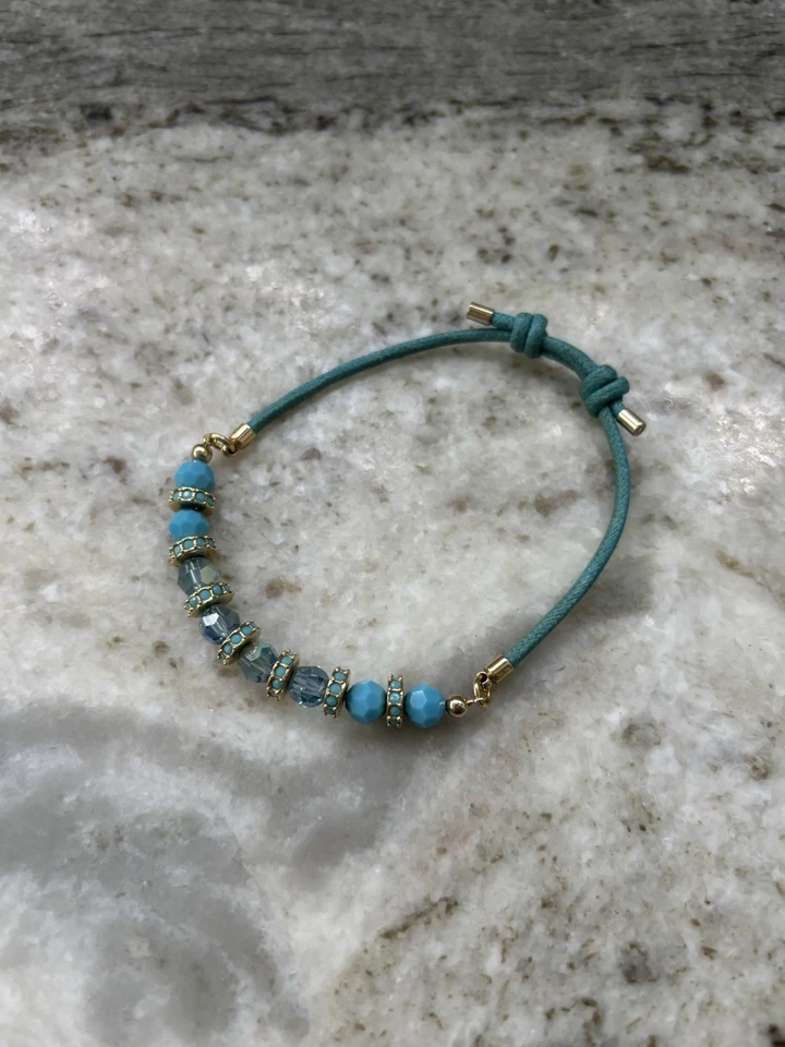 Pulseira Swarovski 16 cm cristais opala azul caribenho cera ajustável cordão de algodão - Imagem 3 de 3