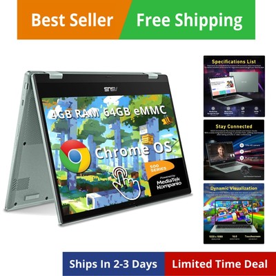 Chromebook Flip 14'' FHD Touch Laptop, MediaTek Kompanio 520, 4GB RAM, 64GB eM...