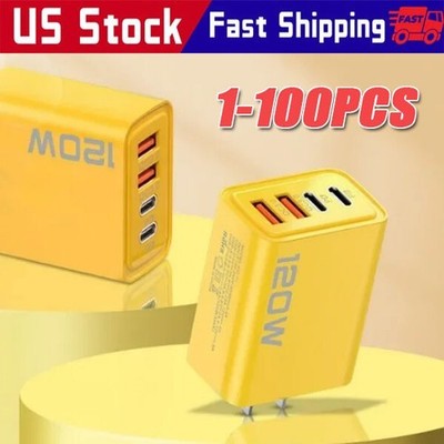 120W 4-Port USB C Fast Wall Charger Block All Cell Phone 17 15 16 11 X iPad lot