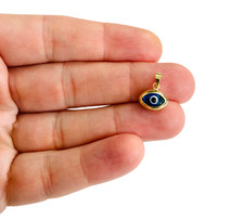 Colgante de oro amarillo sólido de 14K mal de ojo 15 mm x 11 mm ojo azul amuleto de la suerte - PT452