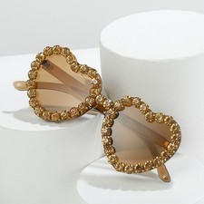 Women's Bling Heart Shape Sunglasses Rhinestone Decor Fashion Sun Glasses Uv400