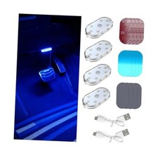 4PCS Car Interior Wireless Led Lights, 6 Bright LED Lamp Touch Control Blue