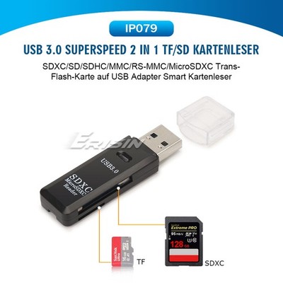 2 in 1 USB 3.0 Memory Card Reader Kartenleser max 128GB für Micro SD MMC SDHC TF