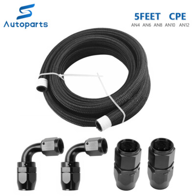 5FT 6AN/8AN/10AN/12AN w/4 Fitting Stainless Steel Braided Oil Fuel Hose Line Kit
