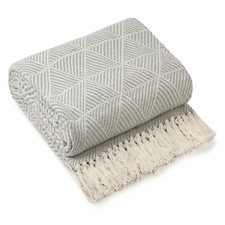 Throw Blanket for Sofas Couch Bed Runner Scandi Woven Soft Cotton Zahra