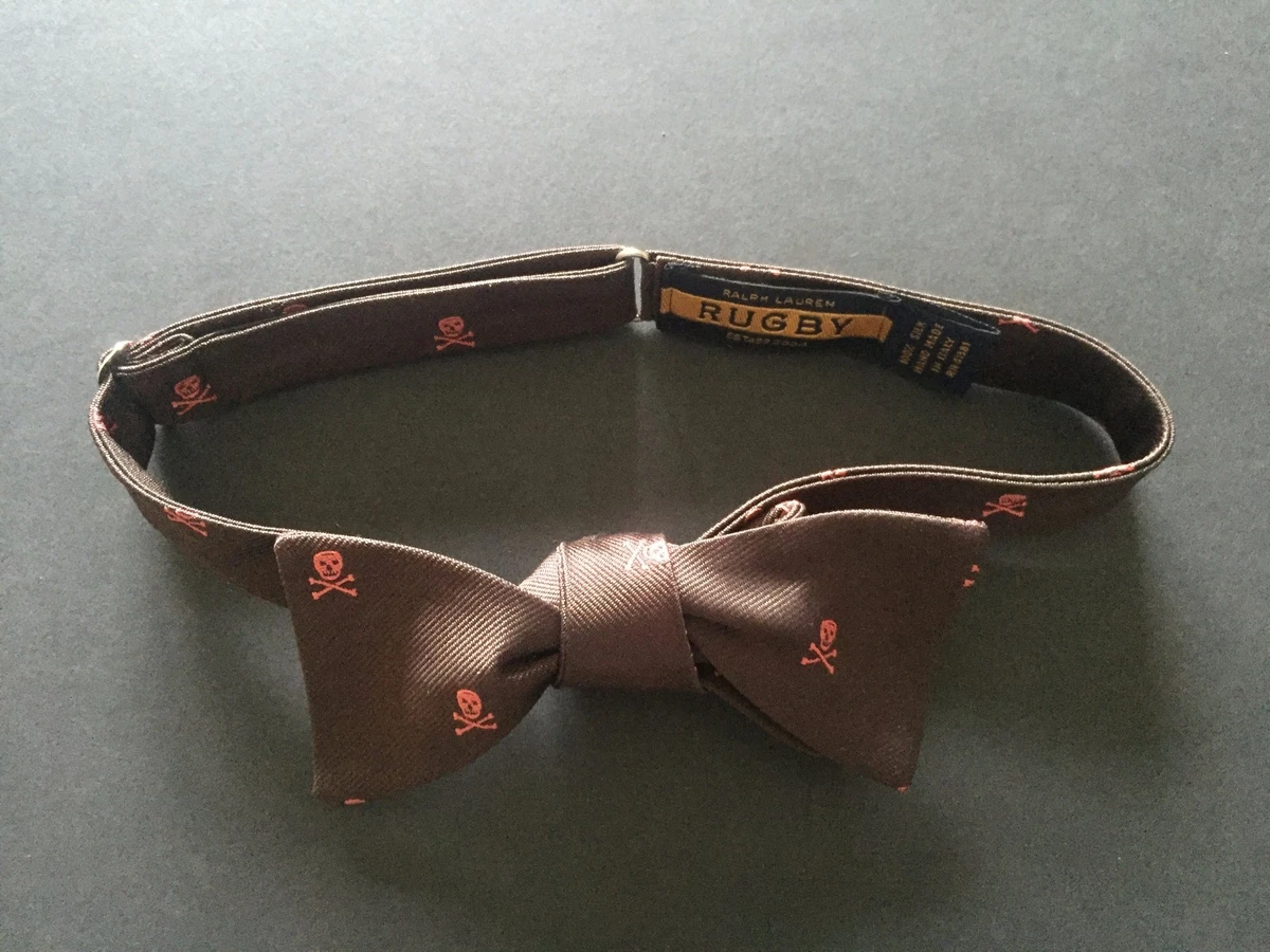 RUGBY RALPH LAUREN RARE SKULL CROSSBONES 100 SILK MENS DESIGNER BOW TIE