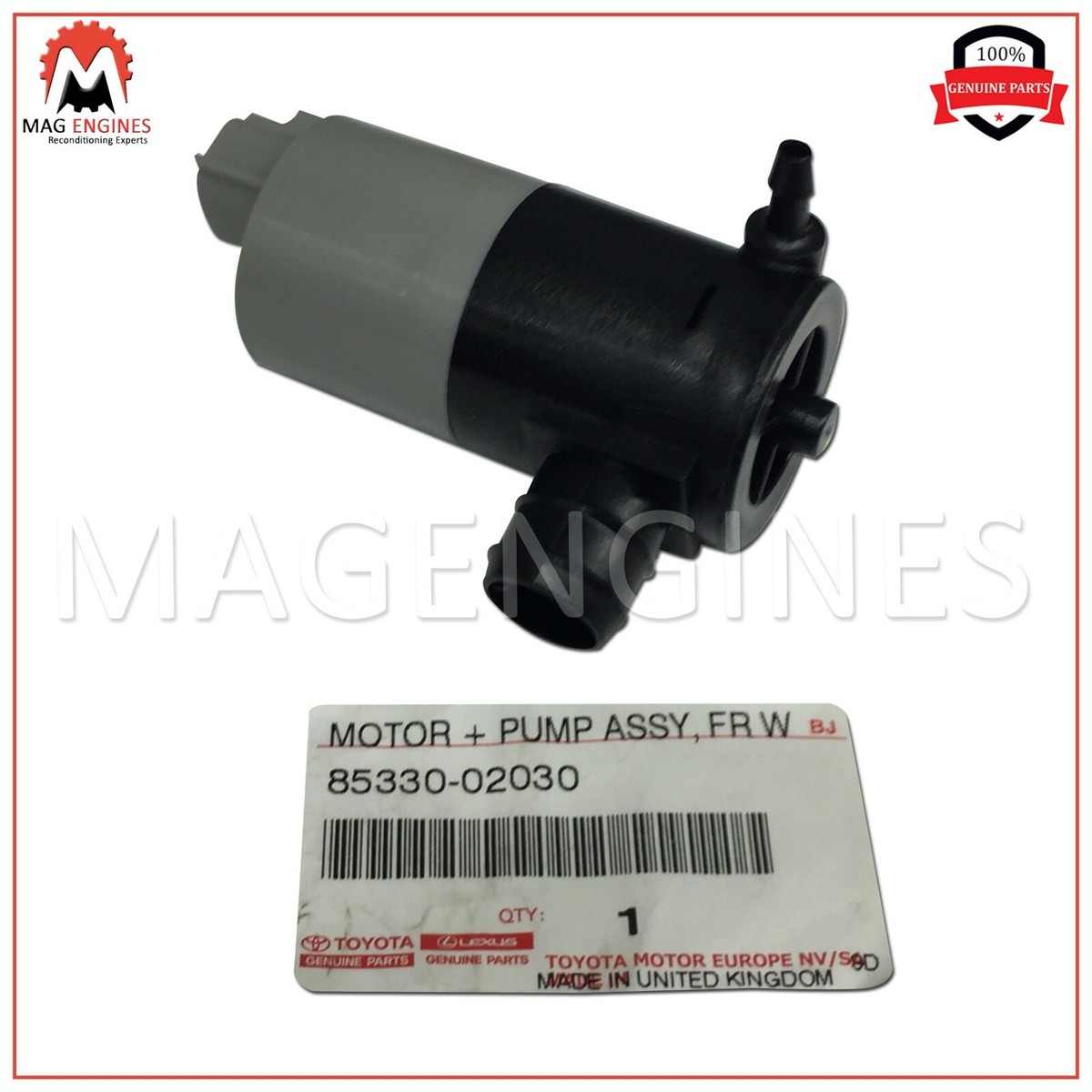85330-02030 GENUINE OEM MOTOR AND PUMP ASSY, WINDSHIELD WASHER