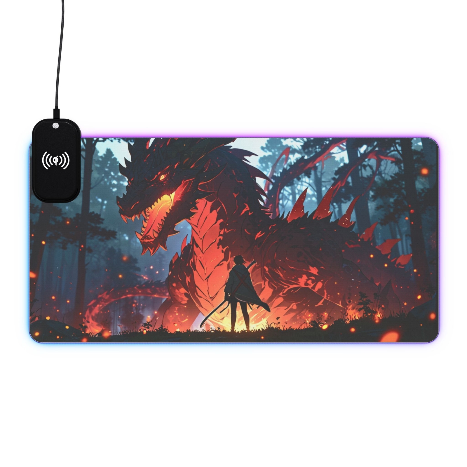 Ancient Dragon RGB Gaming Mouse Pad with Wireless Charging and Mystic Forest Design-image