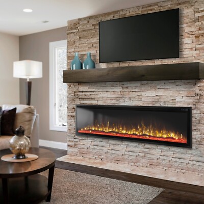 72'' Electric Fireplace Wall Mounted Heater 3D Flame Adjustable Temp 1500W/750W