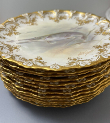 Set of 12 ROYAL DOULTON for Tiffany Porcelain Fish Plates Signed 