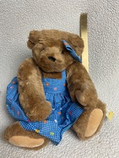 Vermont Teddy Bear Company Plush Brown Fully Jointed Blue Floral Dress 16" USA