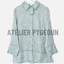 NWT H&M Jacquard-weave Viscose Loose-fit Shirt w/ Shimmer Light Torquoise XS, M