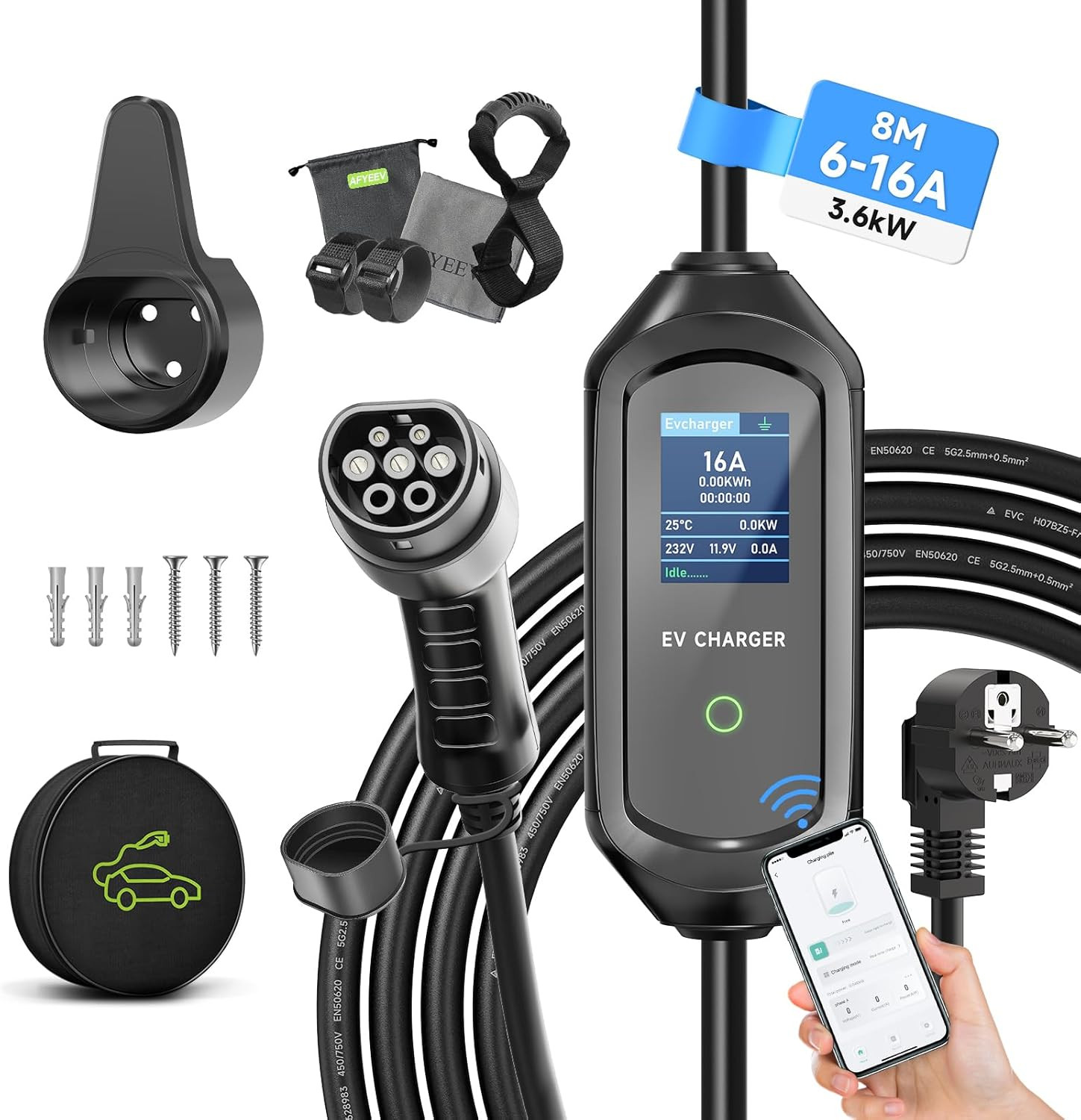 Câble de recharge électrique 16A commutable pour borne domestique 3.6Kw