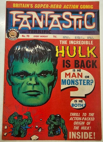 Silver Age Marvel Comics UK Fantastic Key Issue 70 High Grade VG/FN Hulk 1