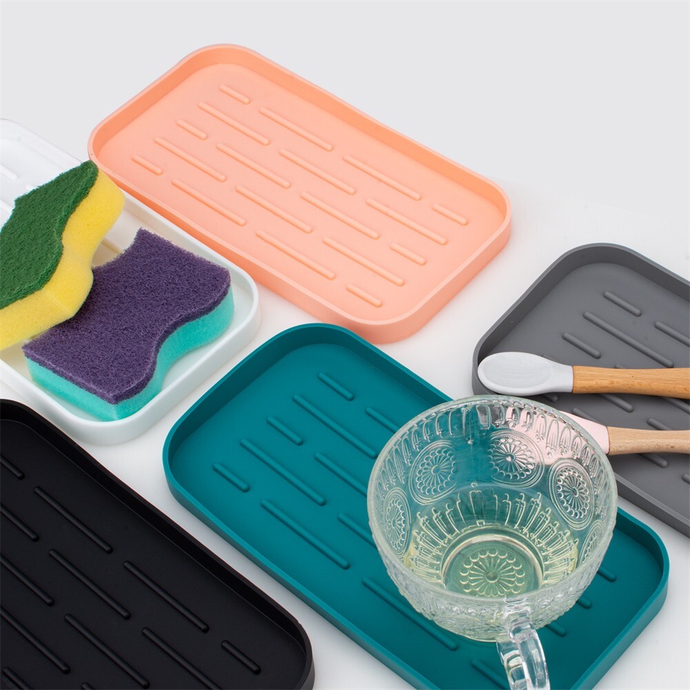 Sponge Holder Drain Tray Kitchen Sink Organizer Multi Purpose Functionality-image