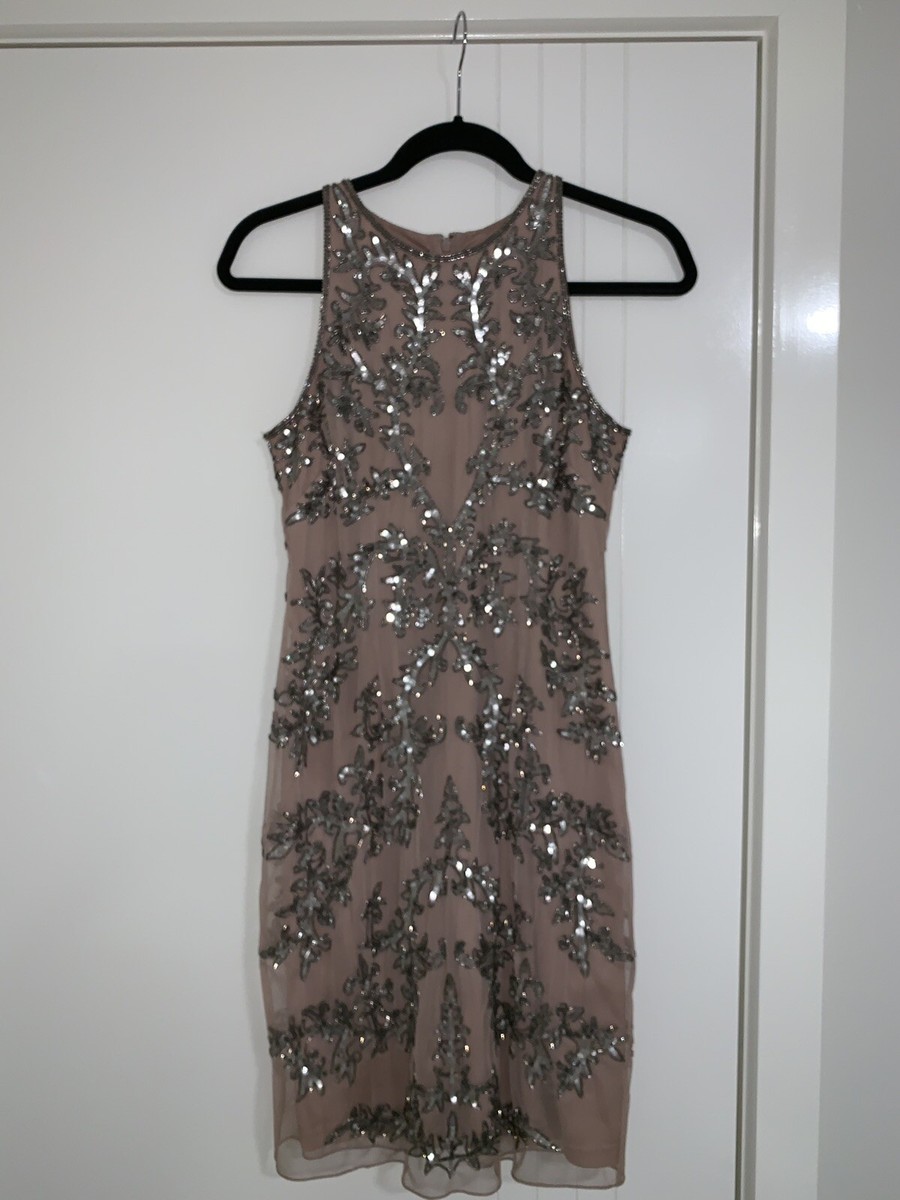 Adrianna Papell Beaded Cocktail Dress size US 4 AU 8 UK 8 Blush