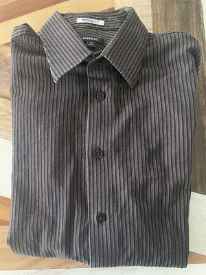 Express Modern Fit Mens Button Down Dress Shirt Brown Stripes Medium 15-15  1/2 | eBay