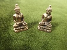Pair of Vtg Brass Small Miniature Sitting Buddha Statue Asia ID9107 B50