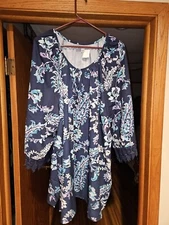 Catherines Multicolor 3/4 Sleeve Blouse w Decorative Sleeve Size 3X