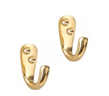 2 X Single Brass Robe Hook Coat Small Hanging Clothes Wall Bedroom Door Hat