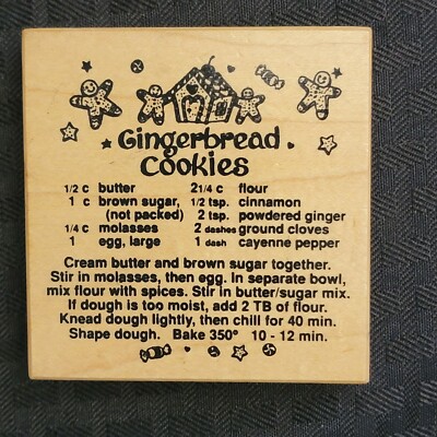 PSX 1999 Gingerbread Cookies Recipe Rubber Stamp Christmas Holiday Craft 3''x3''