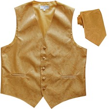 New Men's paisley formal wedding Tuxedo Vest Waistcoat Necktie Gold 5XL 6XL prom