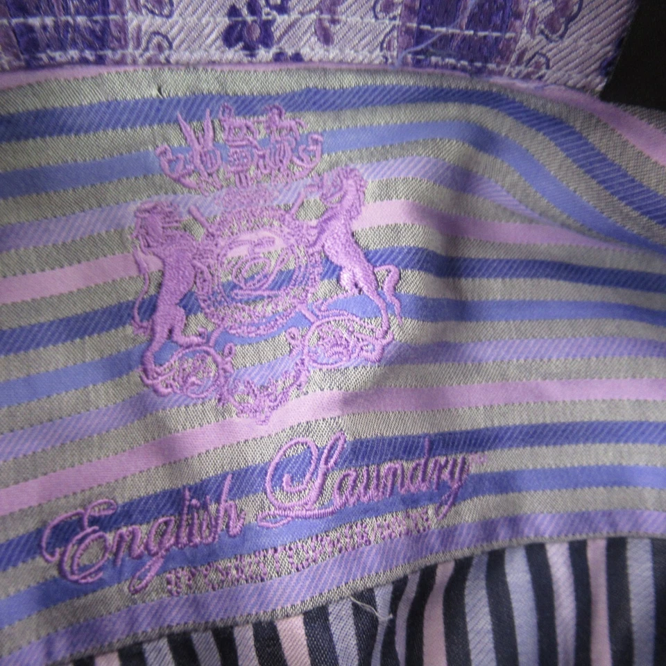 Camisa de lavandería inglesa para hombre 17 rayas manga larga botón delantero Foto 3 de 4