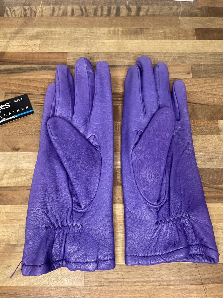 Guantes de cuero púrpura genuino forrados de acrílico vintage Fownes para mujer talla 7 nuevos con etiquetas Foto 3 de 4