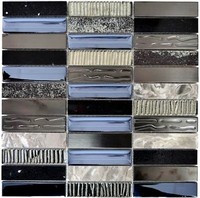 Glasmosaik Naturstein Metall Schwarz Blau Mix Bad Wc KüChe Wand Wb87-58X|1Matte