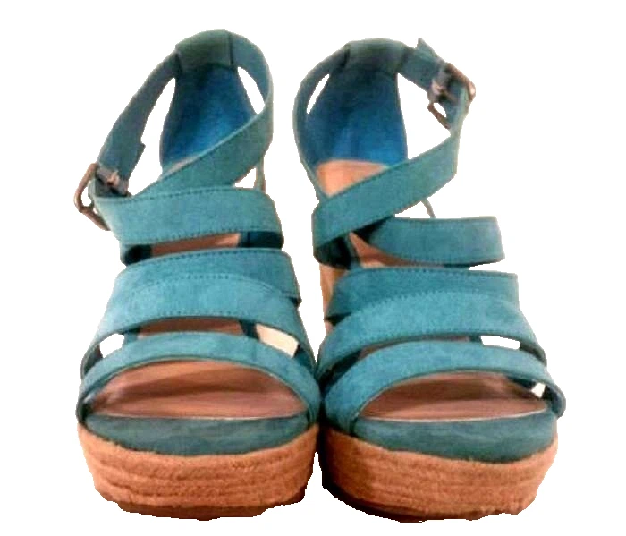 MOSSIMO - Aqua/Turquoise Strappy Wedge Heel Suede Sandals - Women Size: 9.5 - Image 4 of 4
