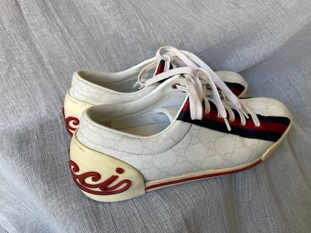 Gucci Sneakers Size 37 GG Logo Monogram Stripe Leather White Gucci Sneakers Size 37 GG Logo Monogram Stripe Leather White