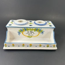 Pierre Deux French Pottery Double Inkwell Hand Painted Je chéris ma liberté