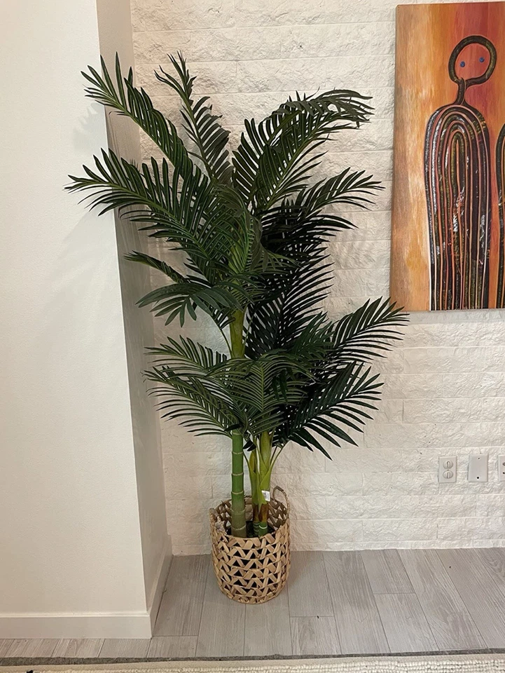 6.5’ Triple Trunk Golden Cane Artificial Palm Tree Home Decor. - Image 3 of 4