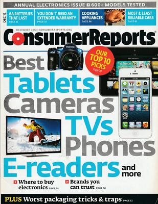 #ad Consumer Reports Magazine December 2012 $11.44
