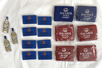 17 Piece New Bacardi Lot Sweatbands Flashing Pins Backs Vanila Razz Wolf Berry