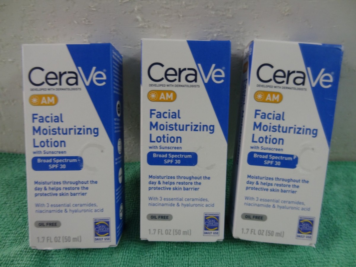 LOT OF 3 CeraVe PM Facial Moisturizing Lotion Ultra Lightweight