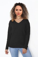Women's Long Sleeve Cable Knitted Jumper Ladies V Neck Winter Sweater Top