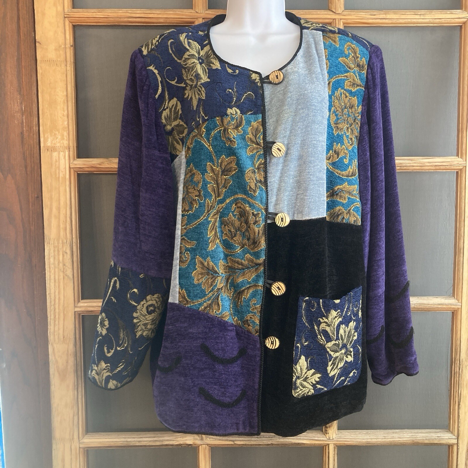 Indigo Moon Women Blue Patchwork Embroidered Leav… - image 1