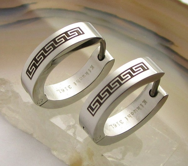 Kikuchi Ohrringe Titan- Edelstahl Ohrstecker Creolen 16MmØ Silber Greek Key-image