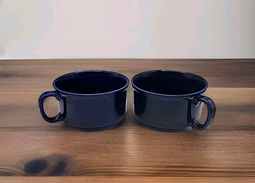 2 Vintage Centry Japan Otagiri Blue Ceramic Soup Bowls Oversized Drink Mugs