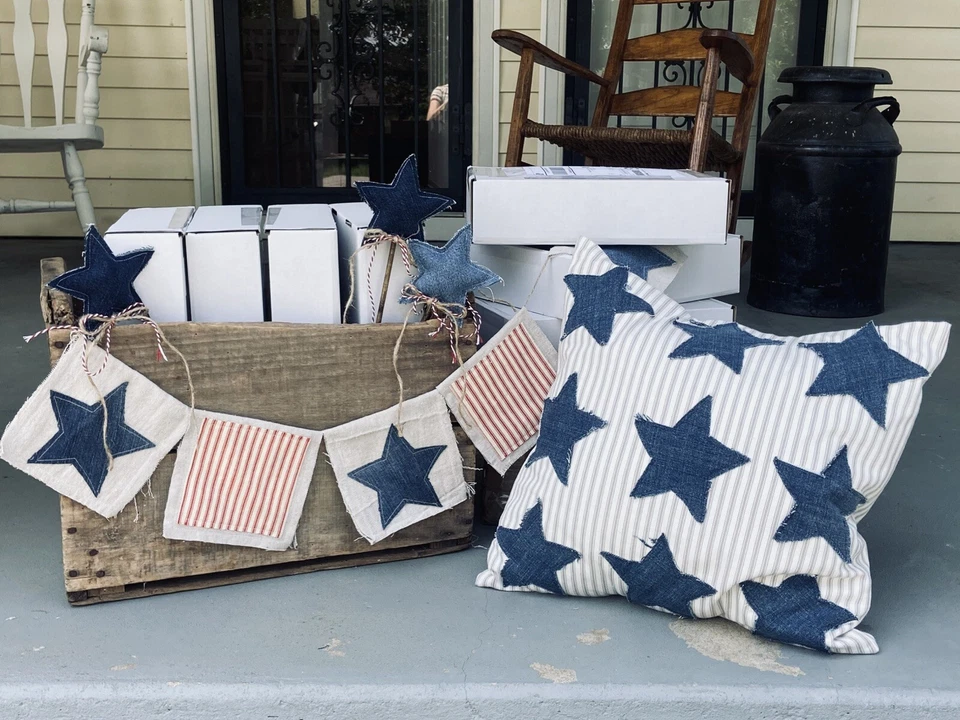 Estandarte de tela patriótica de inspiración vintage - Guirnalda de estrellas y rayas americanas - 4 pies Foto 3 de 3