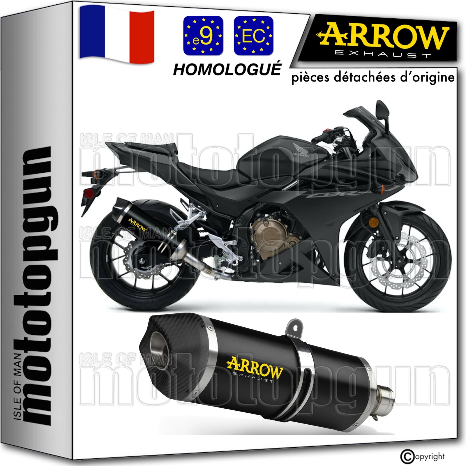 Pot Arrow Race-Tech noir homologué améliorant le couple CBR 500 R