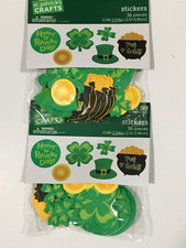 ST PATRICKS DAY STICKERS X 2 PACKS POT OF GOLD HATS SHAMROCKS CRAFTS FREE SHIP