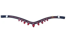 Beautiful Red Stone Crystal Leather Bridle Snap Browband All Size .