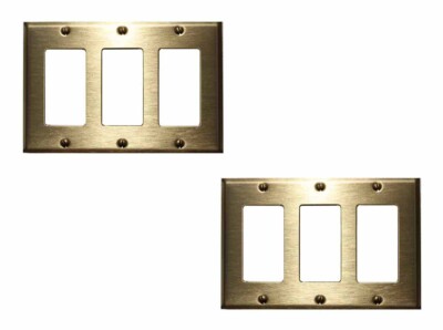 2 Switchplate Brushed Solid Brass Triple GFI | Renovator's Supply