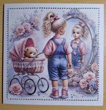3D-Grusskarte °Mädchen mit Puppenwagen° Geburtstag Handarbeit NEU