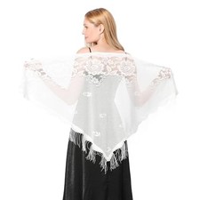 simarro Women Lace Wraps Shawls Soft Mesh Fringe WrapsTriangle Scarf White