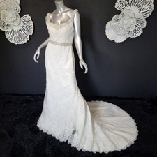 NWT~$1355~MORILEE~SZ 6/8~IVORY EMBELLISHED FIT & FLARE WEDDING DRESS GOWN