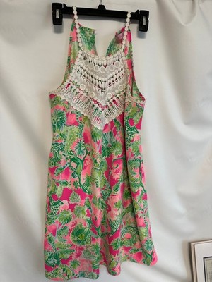 Lilly Pulitzer Sleeveless  Dress Crochet Detail See White Area Coloring As Is